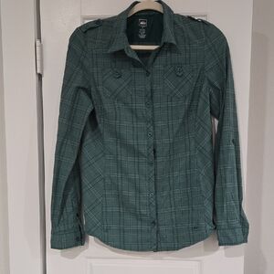 REI Green Plaid Button Down Shirt